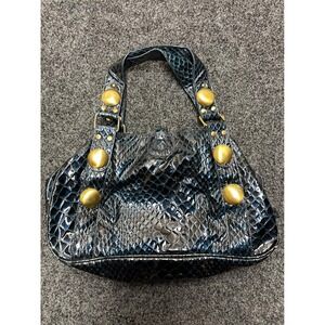 Big Buddha Blue Iridescent Snakeskin Satchel Bag Gold Studded Shoulder Bag